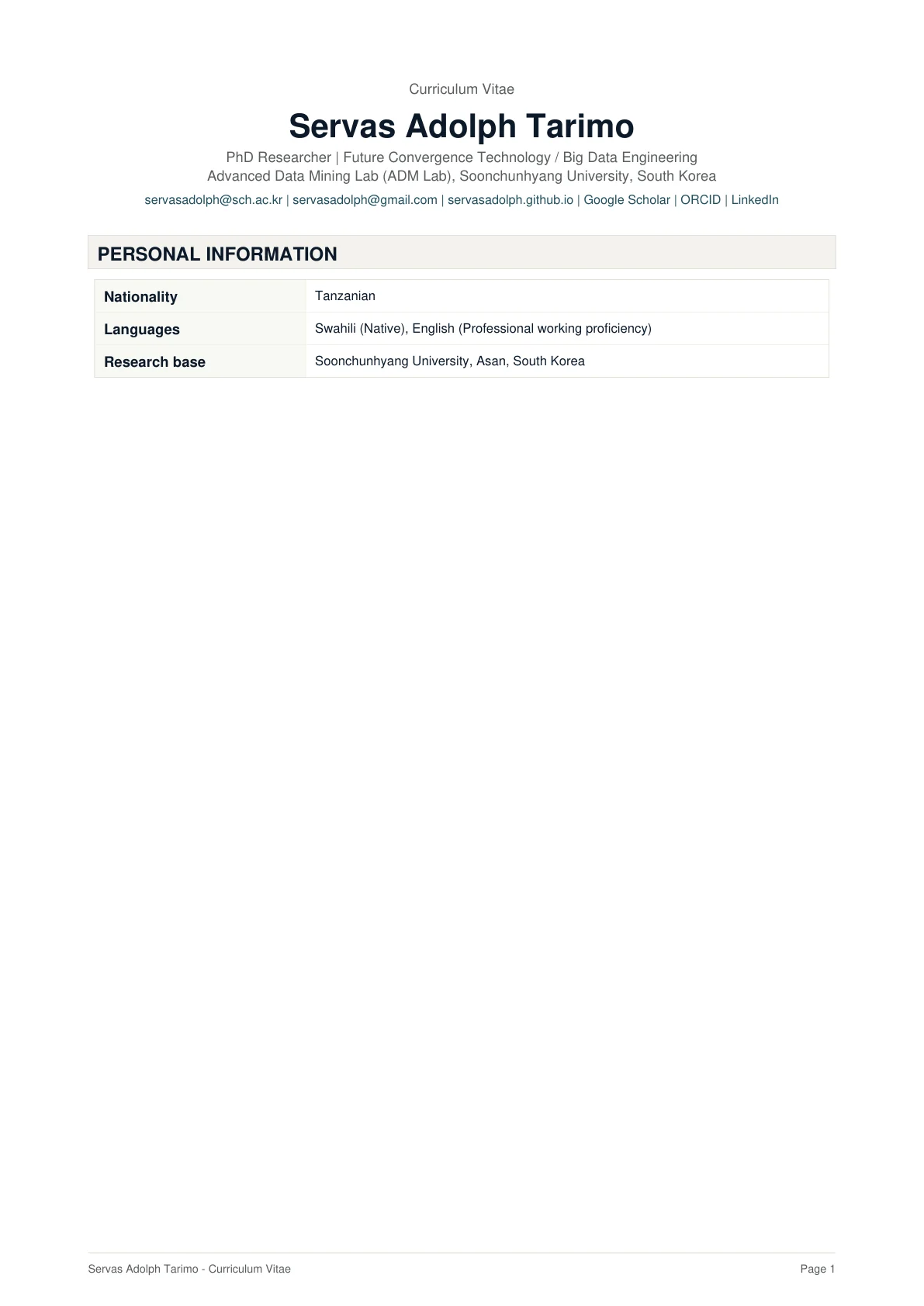 Curriculum vitae page 1